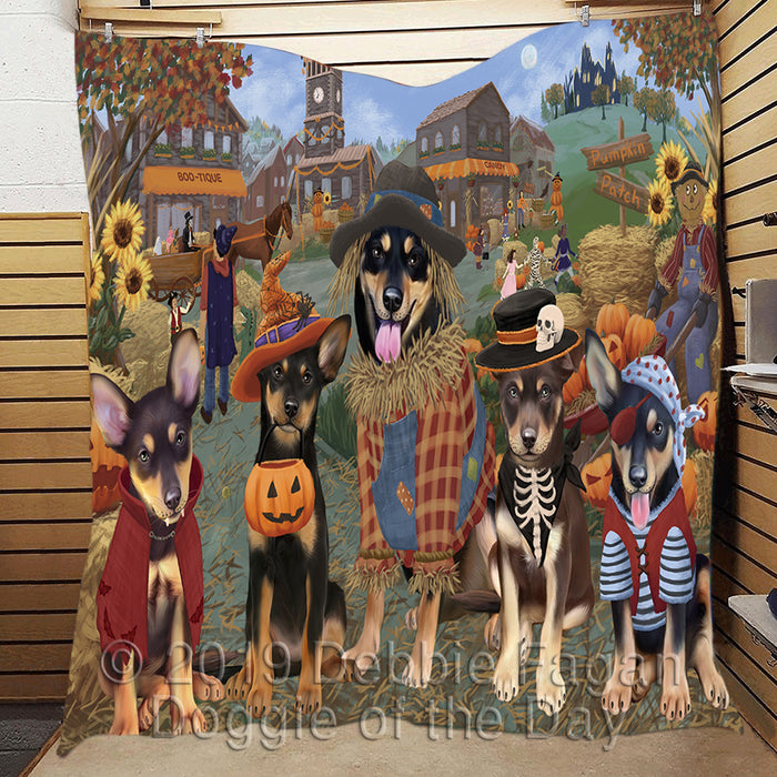 Halloween 'Round Town and Fall Pumpkin Scarecrow Both Australian Kelpies Dogs Quilt