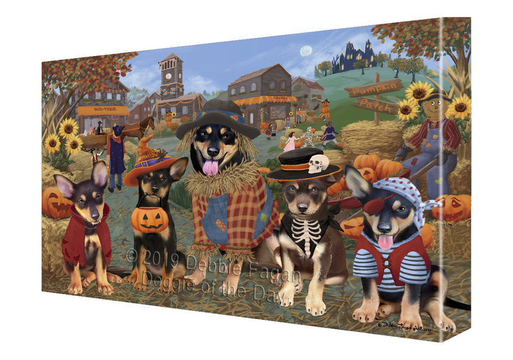 Halloween 'Round Town And Fall Pumpkin Scarecrow Both Australian Kelpie Dogs Canvas Print Wall Art Décor CVS139265