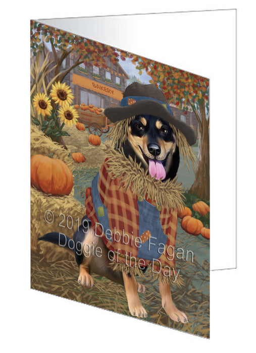 Fall Pumpkin Scarecrow Australian Kelpie Dog Handmade Artwork Assorted Pets Greeting Cards and Note Cards with Envelopes for All Occasions and Holiday Seasons GCD77921