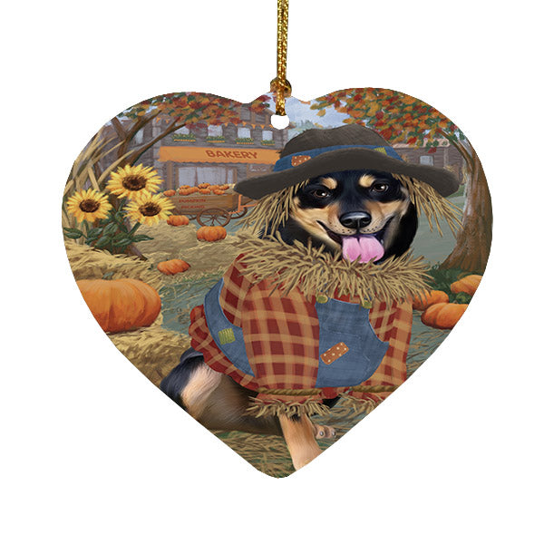 Fall Pumpkin Scarecrow Australian Kelpie Dogs Heart Christmas Ornament HPOR57525