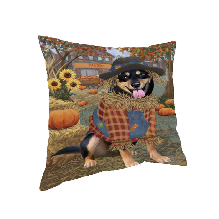 Halloween 'Round Town And Fall Pumpkin Scarecrow Both Australian Kelpie Dogs Pillow PIL82500