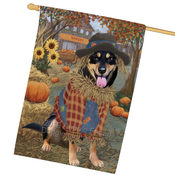 Halloween 'Round Town And Fall Pumpkin Scarecrow Both Australian Kelpie Dogs House Flag FLG65681