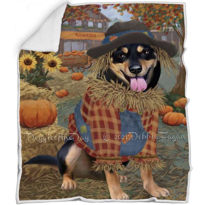 Halloween 'Round Town And Fall Pumpkin Scarecrow Both Australian Kelpie Dogs Blanket BLNKT139187