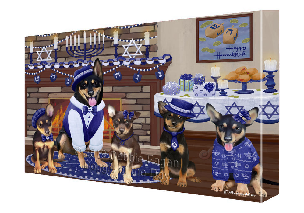 Happy Hanukkah Family and Happy Hanukkah Both Australian Kelpie Dogs Canvas Print Wall Art Décor CVS140867