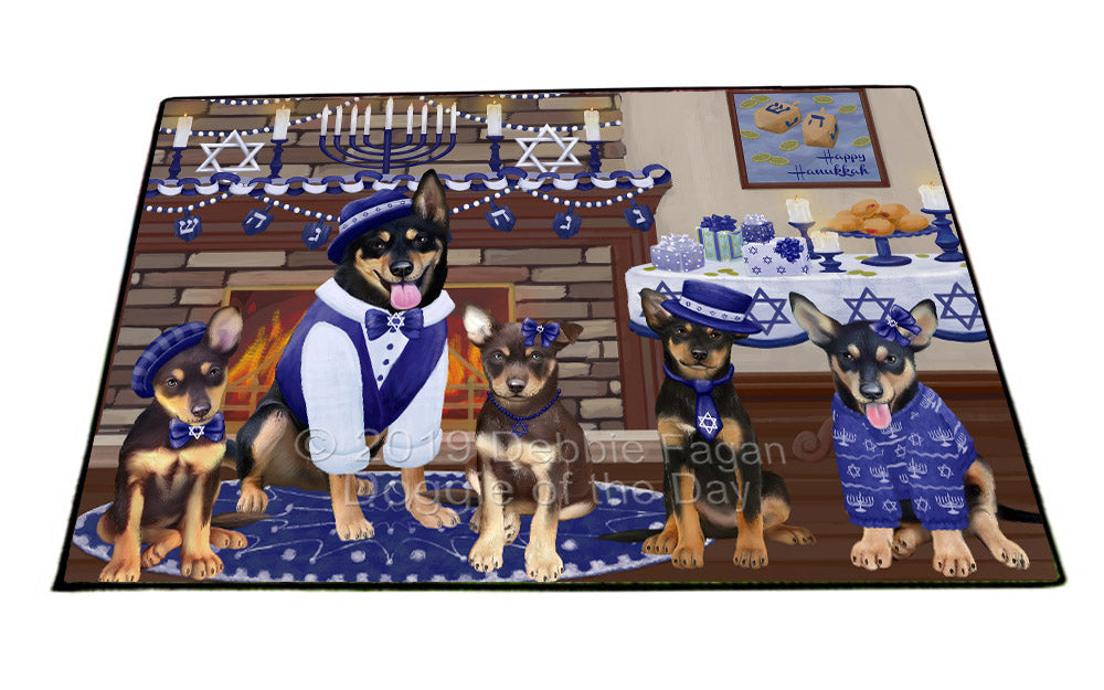 Happy Hanukkah Family and Happy Hanukkah Both Australian Kelpie Dogs Floormat FLMS54020