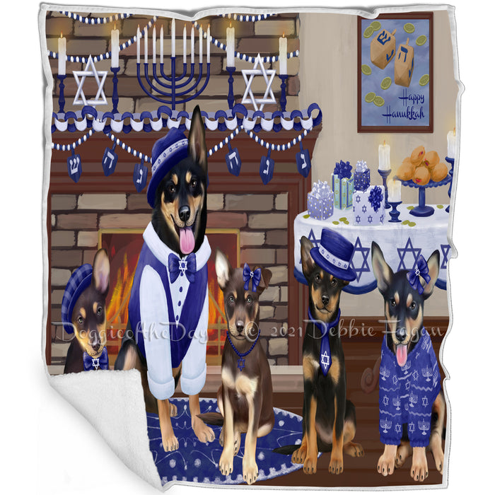Happy Hanukkah Family and Happy Hanukkah Both Australian Kelpie Dogs Blanket BLNKT140240
