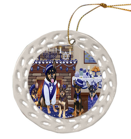 Happy Hanukkah Family Australian Kelpie Dogs Ceramic Doily Ornament DPOR57586