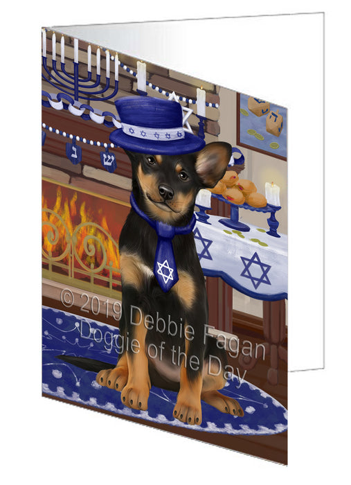 Happy Hanukkah Australian Kelpie Dog Handmade Artwork Assorted Pets Greeting Cards and Note Cards with Envelopes for All Occasions and Holiday Seasons GCD78272