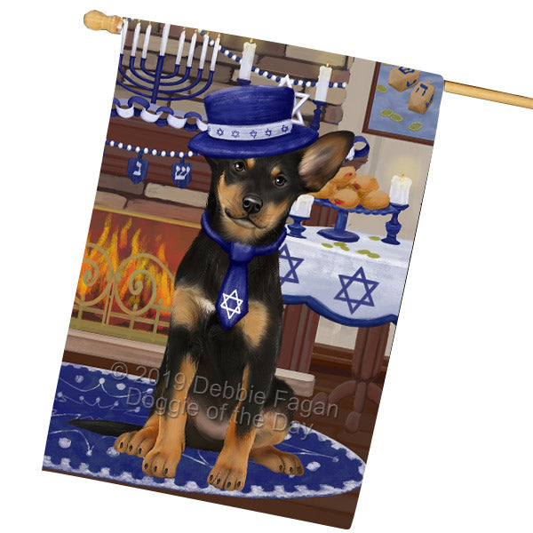 Happy Hanukkah Family and Happy Hanukkah Both Australian Kelpie Dog House Flag FLG65742