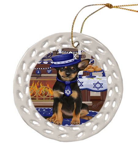 Happy Hanukkah Australian Kelpie Dog Ceramic Doily Ornament DPOR57642