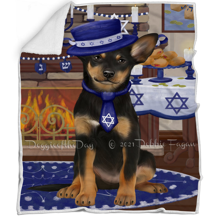 Happy Hanukkah Family and Happy Hanukkah Both Australian Kelpie Dog Blanket BLNKT139736