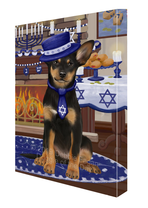 Happy Hanukkah Family and Happy Hanukkah Both Australian Kelpie Dog Canvas Print Wall Art Décor CVS140363