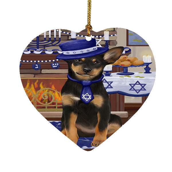 Happy Hanukkah Australian Kelpie Dog Heart Christmas Ornament HPOR57642