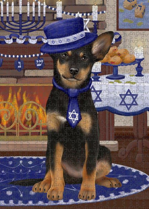 Happy Hanukkah Family and Happy Hanukkah Both Australian Kelpie Dog Puzzle with Photo Tin PUZL96876