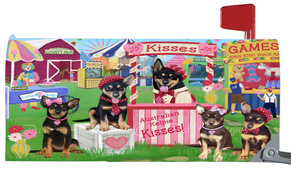 Carnival Kissing Booth Australian Kelpie Dogs Magnetic Mailbox Cover Both Sides Pet Theme Printed Decorative Letter Box Wrap Case Postbox Thick Magnetic Vinyl Material
