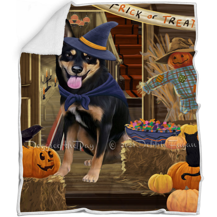 Enter at Own Risk Trick or Treat Halloween Australian Kelpie Dog Blanket BLNKT93972
