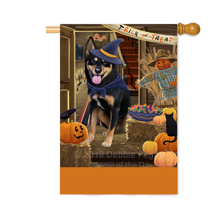 Personalized Enter at Own Risk Trick or Treat Halloween Australian Kelpie Dog Custom House Flag FLG-DOTD-A59488