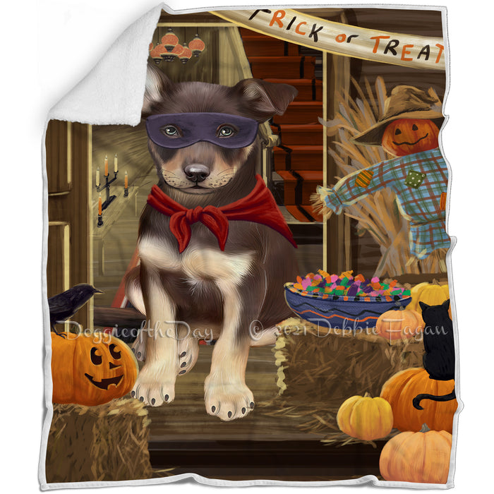 Enter at Own Risk Trick or Treat Halloween Australian Kelpie Dog Blanket BLNKT93981