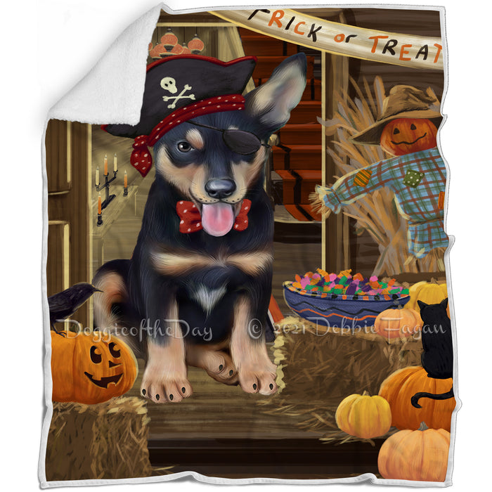 Enter at Own Risk Trick or Treat Halloween Australian Kelpie Dog Blanket BLNKT93990