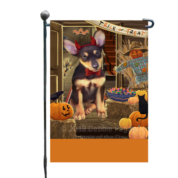 Personalized Enter at Own Risk Trick or Treat Halloween Australian Kelpie Dog Custom Garden Flags GFLG-DOTD-A59434