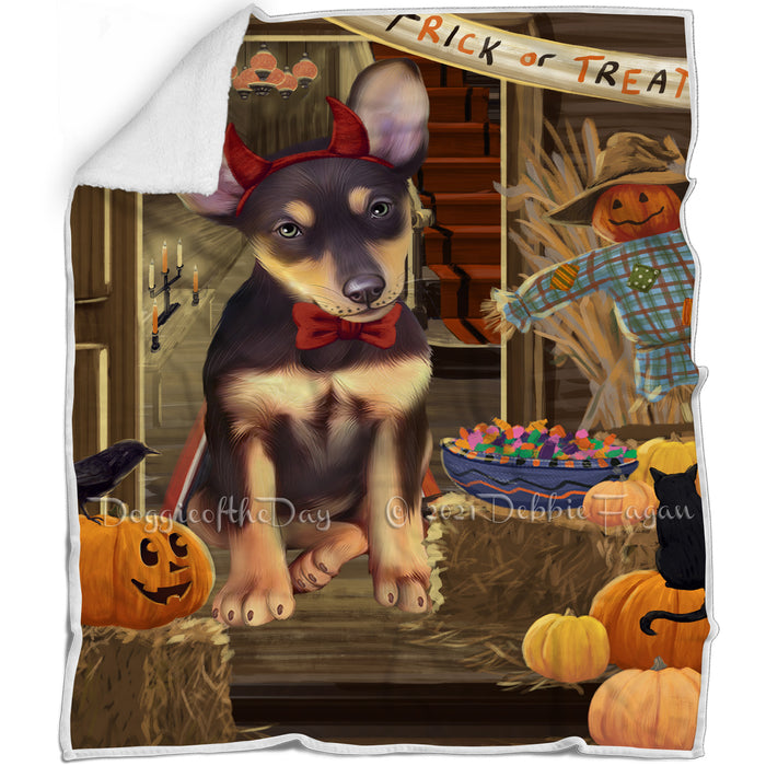 Enter at Own Risk Trick or Treat Halloween Australian Kelpie Dog Blanket BLNKT93999