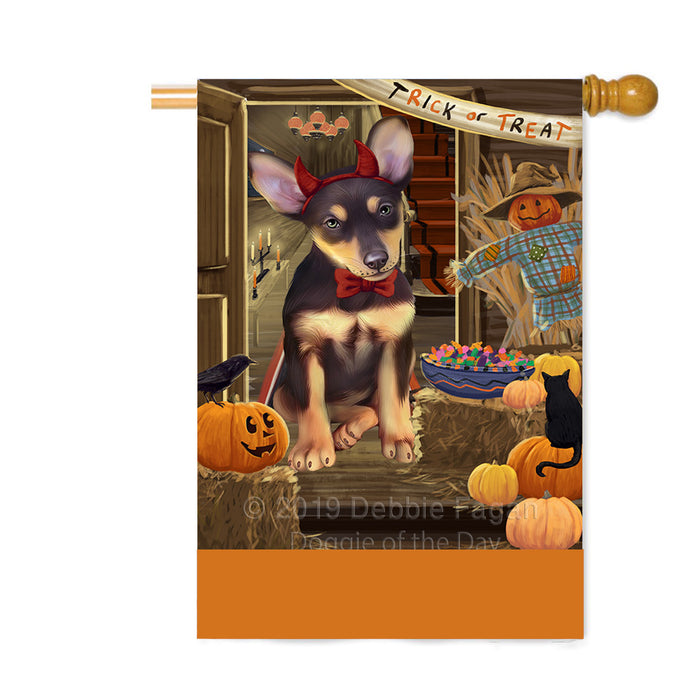 Personalized Enter at Own Risk Trick or Treat Halloween Australian Kelpie Dog Custom House Flag FLG-DOTD-A59490