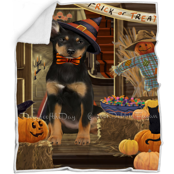 Enter at Own Risk Trick or Treat Halloween Australian Kelpie Dog Blanket BLNKT94008