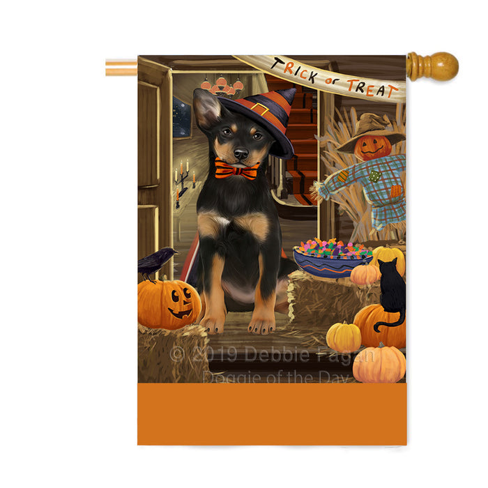 Personalized Enter at Own Risk Trick or Treat Halloween Australian Kelpie Dog Custom House Flag FLG-DOTD-A59491