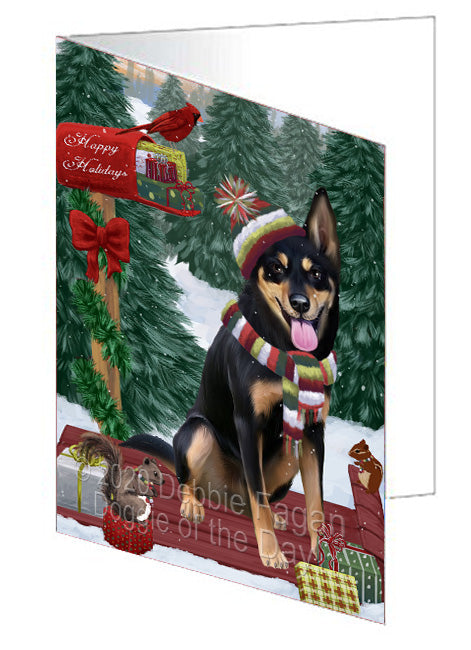 Christmas Woodland Sled Australian Kelpie Dog Handmade Artwork Assorted Pets Greeting Cards and Note Cards with Envelopes for All Occasions and Holiday Seasons