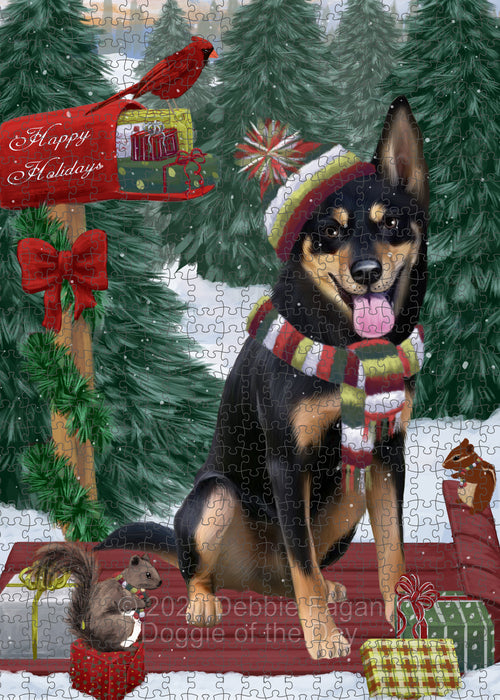 Christmas Woodland Sled Australian Kelpie Dog Portrait Jigsaw Puzzle for Adults Animal Interlocking Puzzle Game Unique Gift for Dog Lover's with Metal Tin Box PZL851