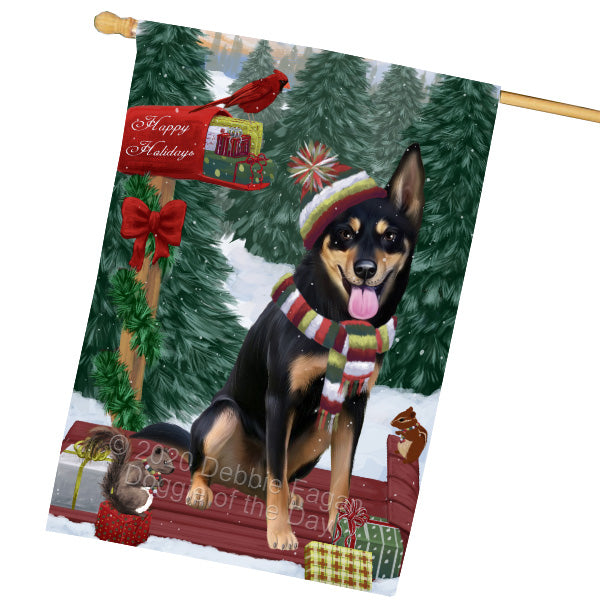 Christmas Woodland Sled Australian Kelpie Dog House Flag Outdoor Decorative Double Sided Pet Portrait Weather Resistant Premium Quality Animal Printed Home Decorative Flags 100% Polyester FLG69528