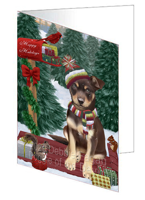 Christmas Woodland Sled Australian Kelpie Dog Handmade Artwork Assorted Pets Greeting Cards and Note Cards with Envelopes for All Occasions and Holiday Seasons