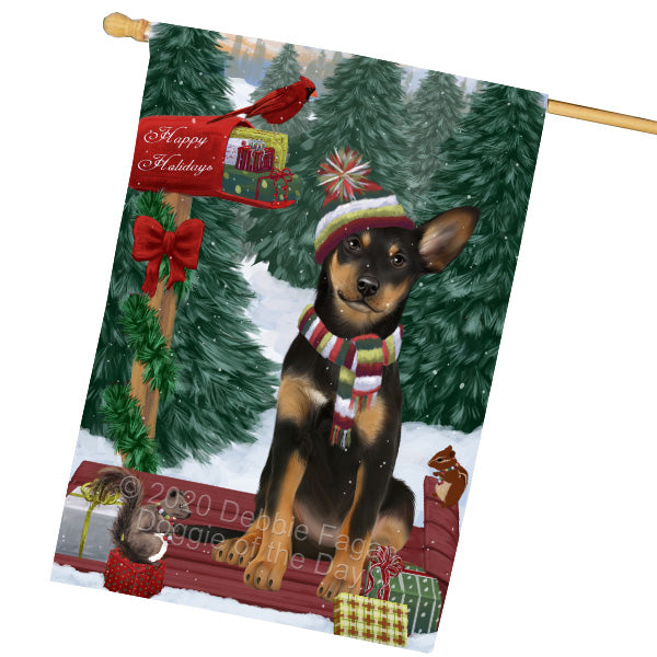 Christmas Woodland Sled Australian Kelpie Dog House Flag Outdoor Decorative Double Sided Pet Portrait Weather Resistant Premium Quality Animal Printed Home Decorative Flags 100% Polyester FLG69529