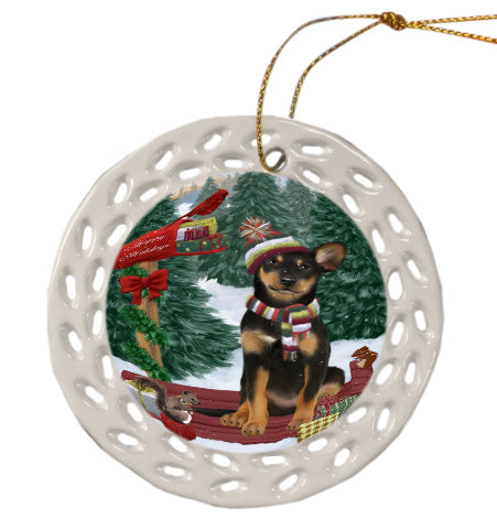 Christmas Woodland Sled Australian Kelpie Dog Doily Ornament DPOR59027
