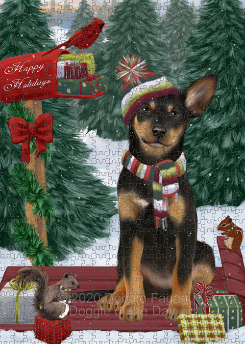 Christmas Woodland Sled Australian Kelpie Dog Portrait Jigsaw Puzzle for Adults Animal Interlocking Puzzle Game Unique Gift for Dog Lover's with Metal Tin Box PZL852
