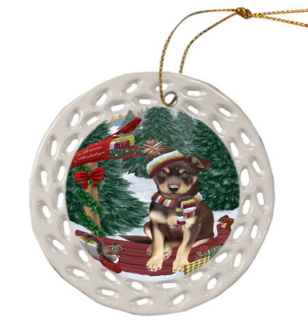 Christmas Woodland Sled Australian Kelpie Dog Doily Ornament DPOR59028