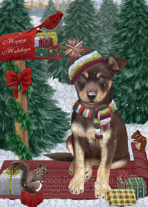 Christmas Woodland Sled Australian Kelpie Dog Portrait Jigsaw Puzzle for Adults Animal Interlocking Puzzle Game Unique Gift for Dog Lover's with Metal Tin Box PZL853