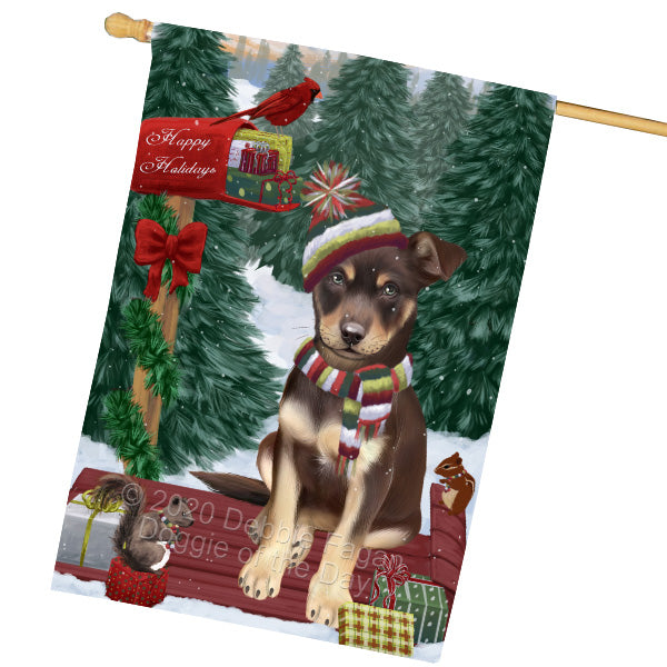 Christmas Woodland Sled Australian Kelpie Dog House Flag Outdoor Decorative Double Sided Pet Portrait Weather Resistant Premium Quality Animal Printed Home Decorative Flags 100% Polyester FLG69530