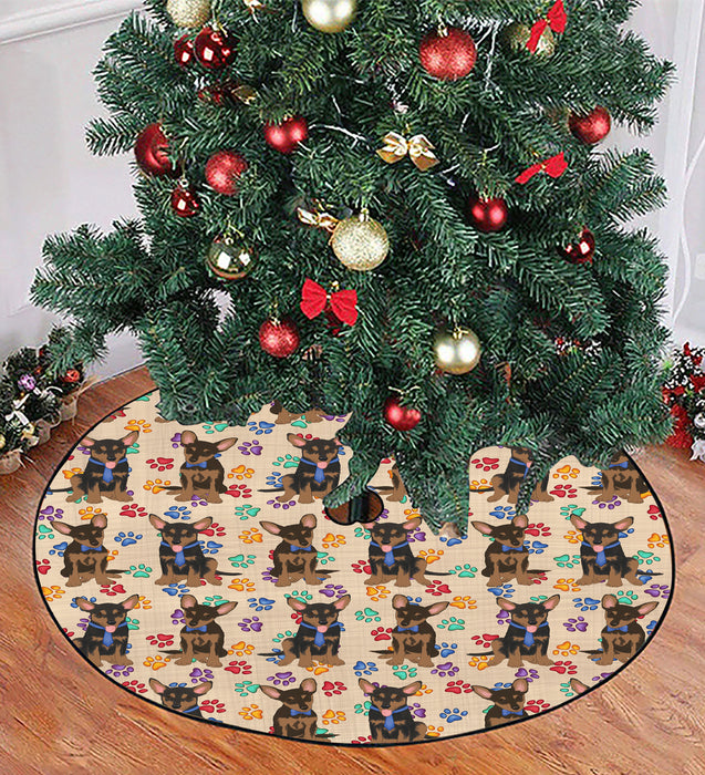 Rainbow Paw Print Australian Kelpie Dogs Blue Christmas Tree Skirt