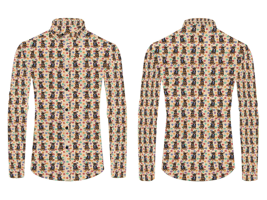 Rainbow Paw Print Australian Kelpie Dogs Blue All Over Print Casual Dress Men's Shirt