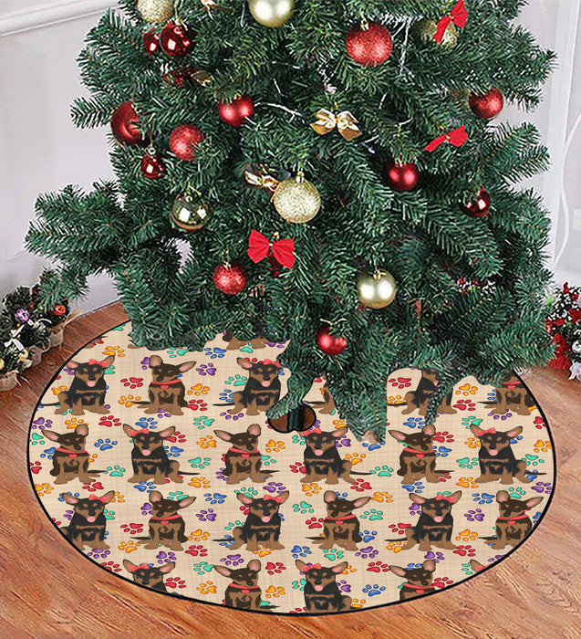 Rainbow Paw Print Australian Kelpie Dogs Red Christmas Tree Skirt