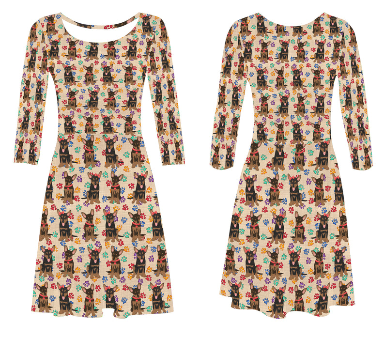 Rainbow Paw Print Australian Kelpie Dogs Red 3/4 Sleeve Sundress