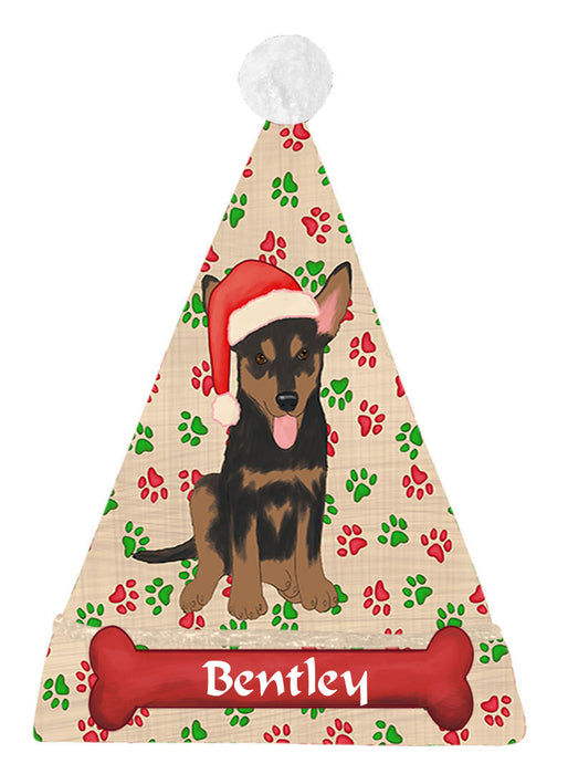Pet Name Personalized Christmas Paw Print Australian Kelpie Dogs Santa Hat