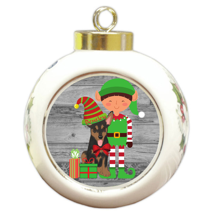 Custom Personalized Australian Kelpie Dog Elfie and Presents Christmas Round Ball Ornament