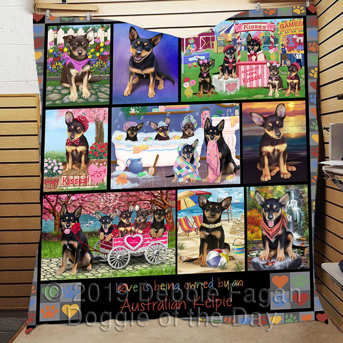Love is Being Owned Australian Kelpie Dog Grey Quilt