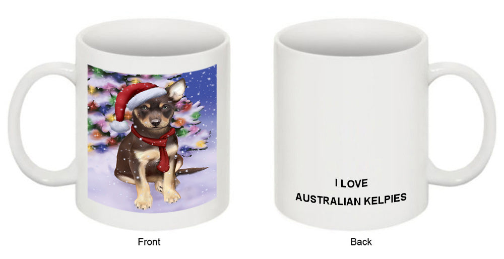 Winterland Wonderland Australian Kelpie Dog In Christmas Holiday Scenic Background  Coffee Mug MUG48759