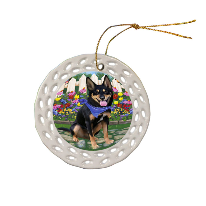 Spring Floral Australian Kelpie Dog Ceramic Doily Ornament DPOR49768