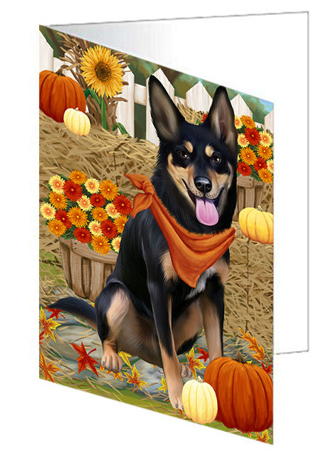 Fall Autumn Greeting Australian Kelpie Dog with Pumpkins Handmade Artwork Assorted Pets Greeting Cards and Note Cards with Envelopes for All Occasions and Holiday Seasons GCD56039