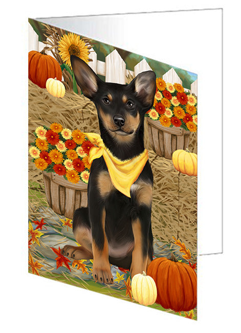 Fall Autumn Greeting Australian Kelpie Dog with Pumpkins Handmade Artwork Assorted Pets Greeting Cards and Note Cards with Envelopes for All Occasions and Holiday Seasons GCD56042