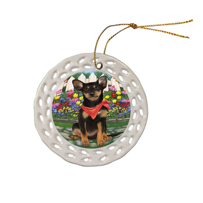 Spring Floral Australian Kelpie Dog Ceramic Doily Ornament DPOR49770